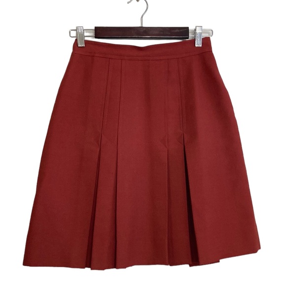 Vintage Skirt Womens Small Brick Red Wool Pleated Mini A Line Made in France - Picture 2 of 11